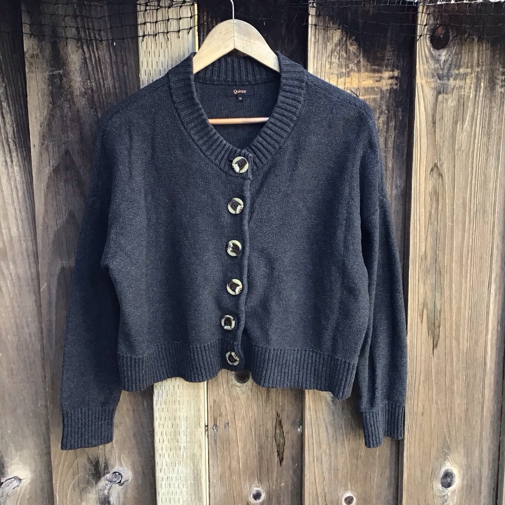 Quince Women's Organic Cotton Cropped Cardigan Charcoal Gray Size Medium - Picture 1 of 6